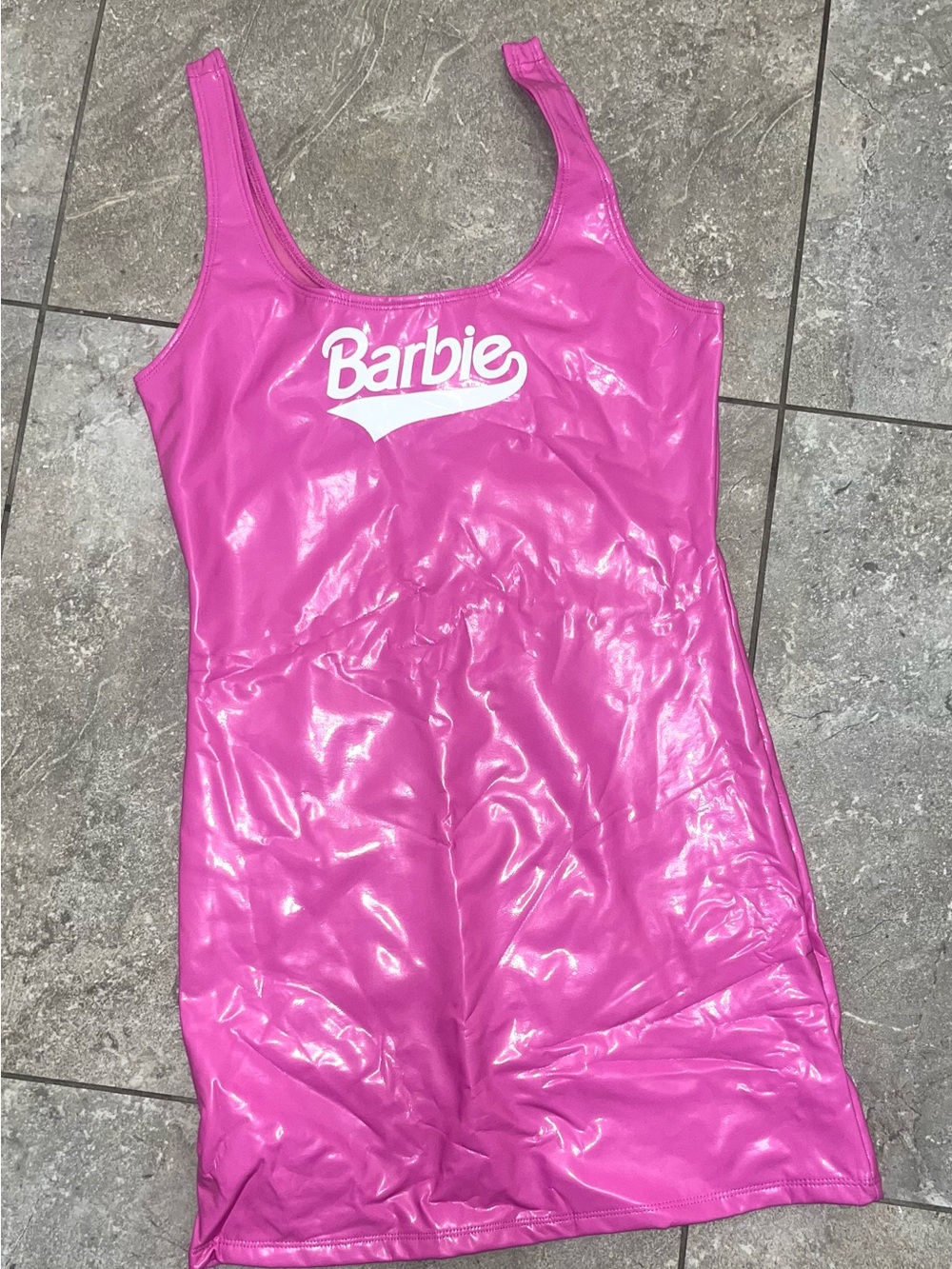 Forever 21 Barbie Shiny Hot Pink Logo Tank Dress